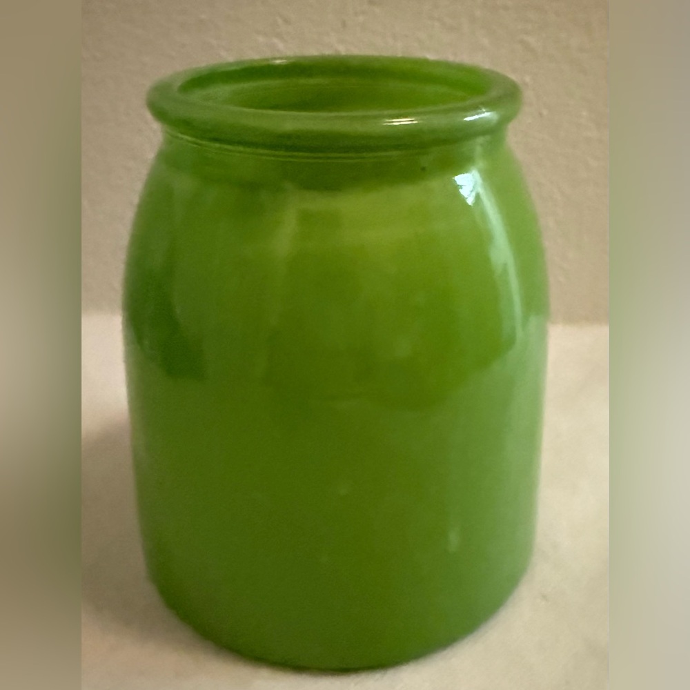 Opaque green glass 5” vase.